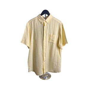 Cremieux Classics Men's Yellow 100% Linen Short Sleeve Button-Down Shirt Size L